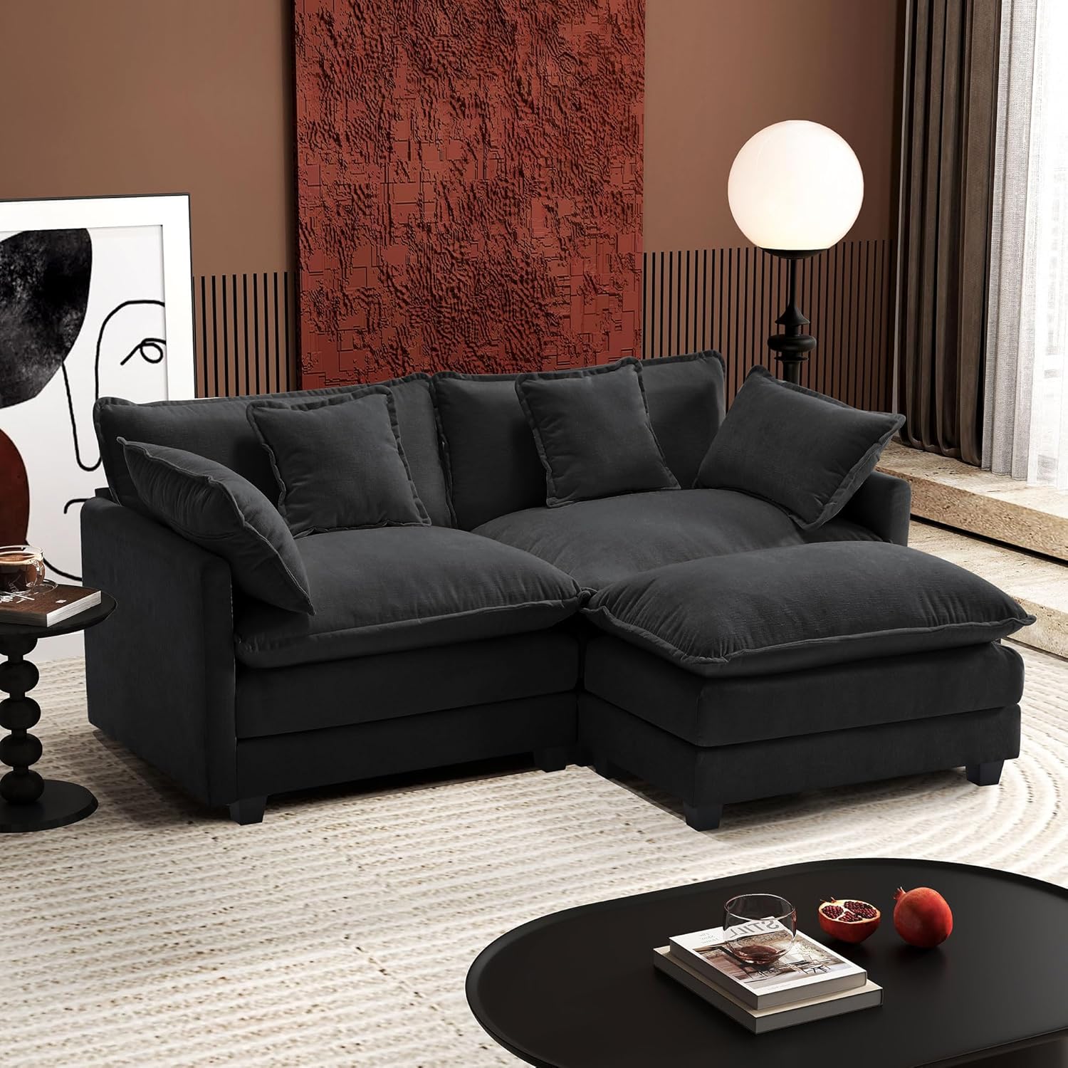 Ihanherry U Shaped Modular Cloud Sofa 5 Seat Chenille Sectional with Ottoman