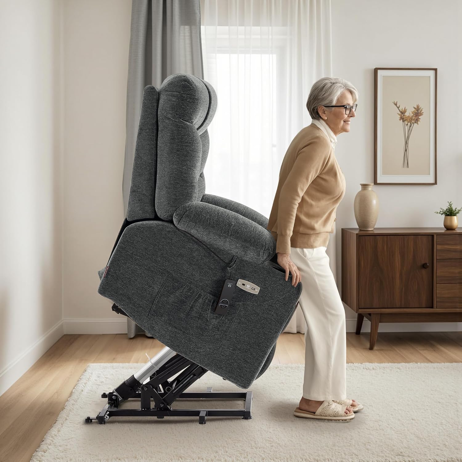 MCombo Power Lift Recliner Chair for Elderly with Extended Footrest Fabric