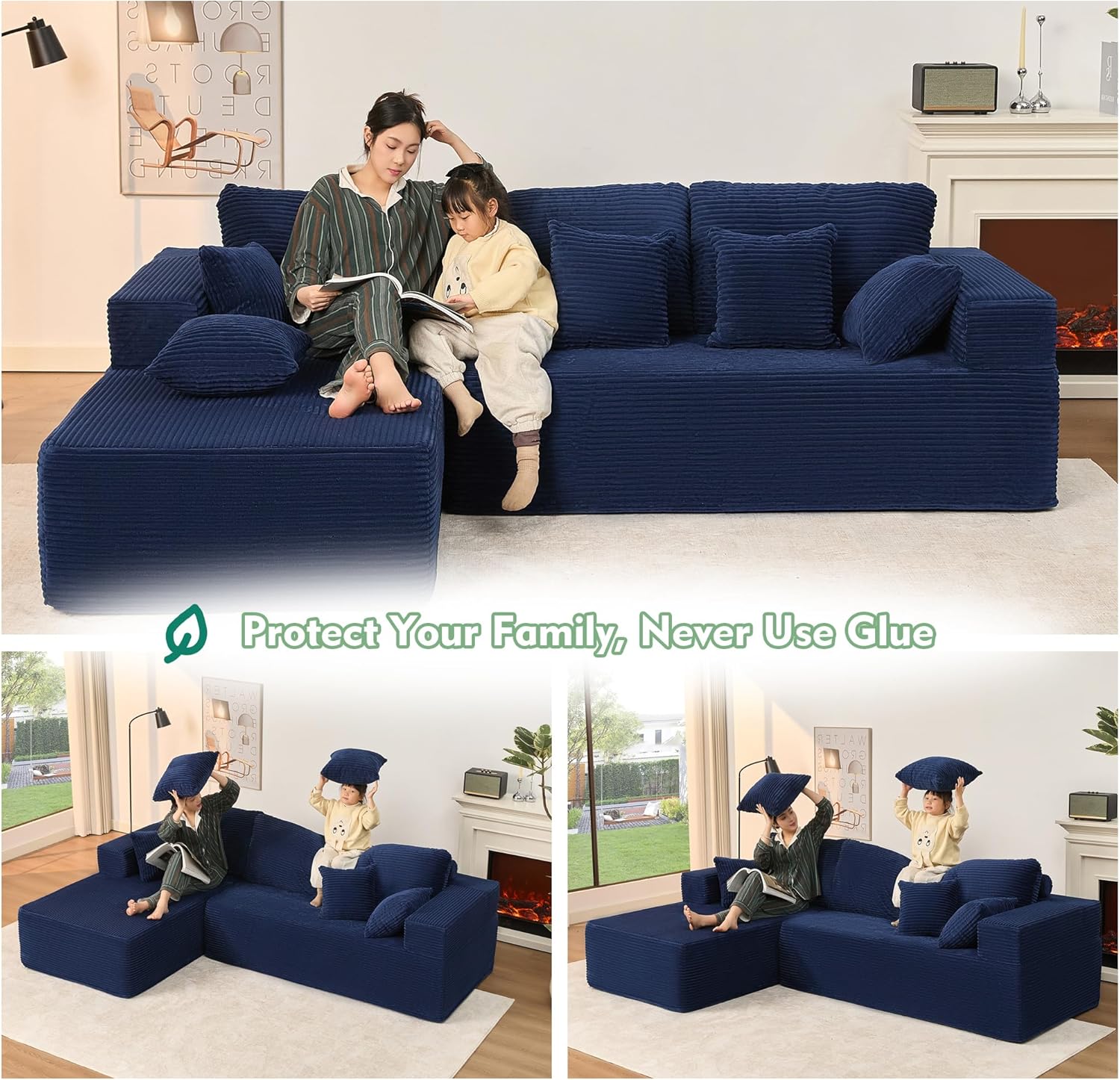 Afuson Boneless Sectional Sofa L Shape Deep Seat Cloud Couch Living Room
