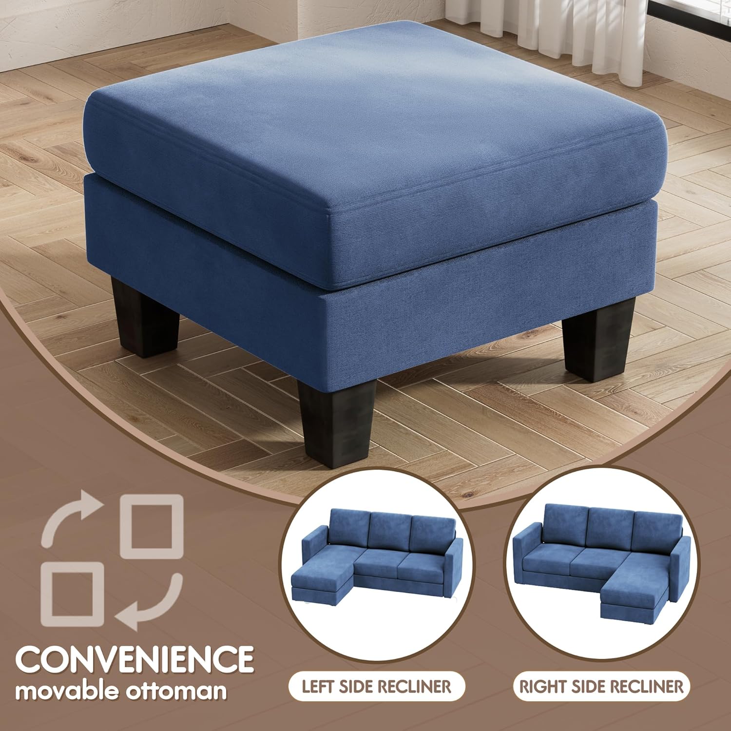 VICTONE Convertible L Shaped Sectional Sofa Couch 3 Seat with Ottoman