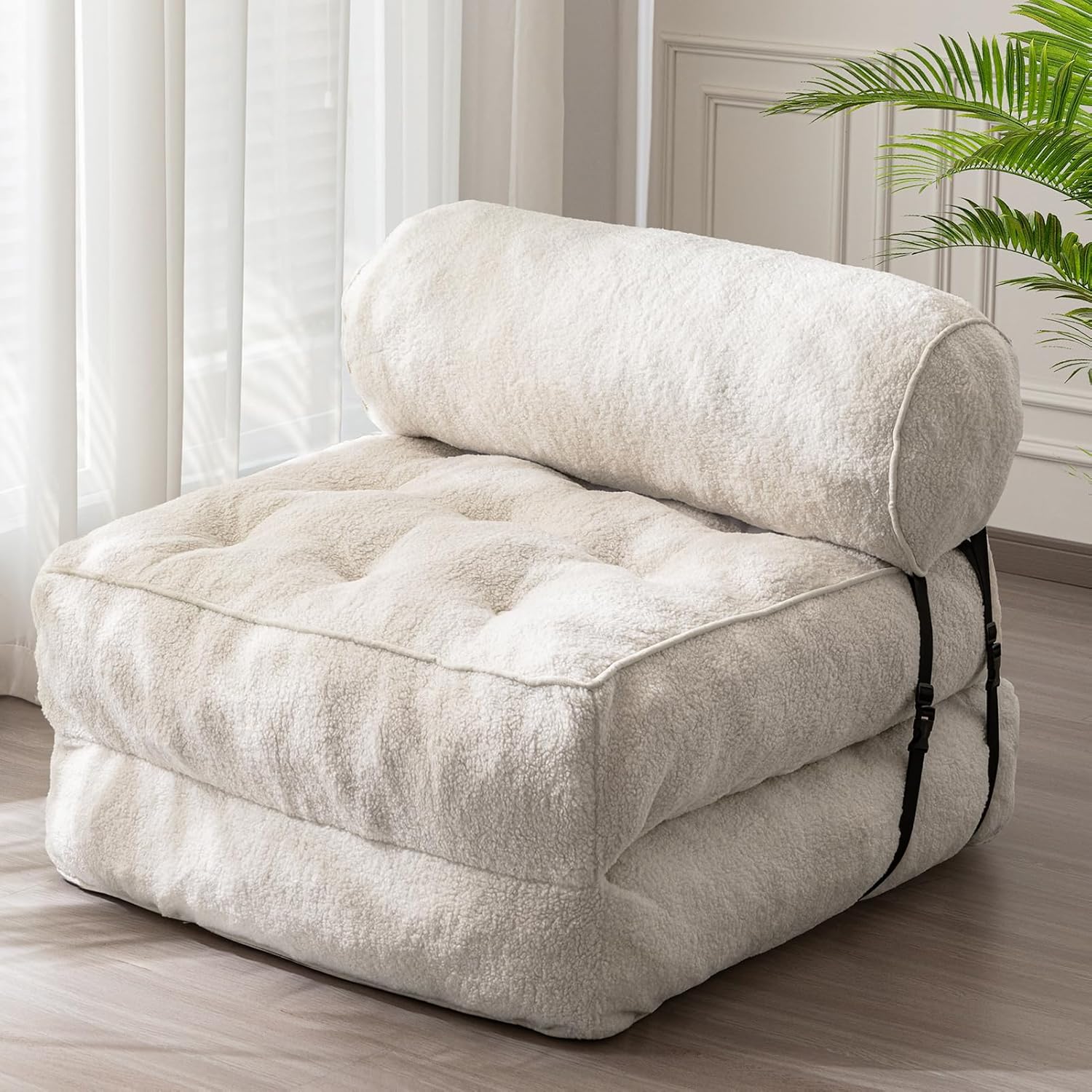 MAXYOYO Boucle Folding Sofa Bed Convertible Sleeper Chair with Pillow