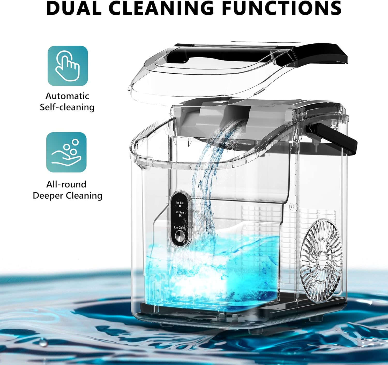 EUHOMY Nugget Ice Maker Countertop Portable 34lbs Daily with Handle