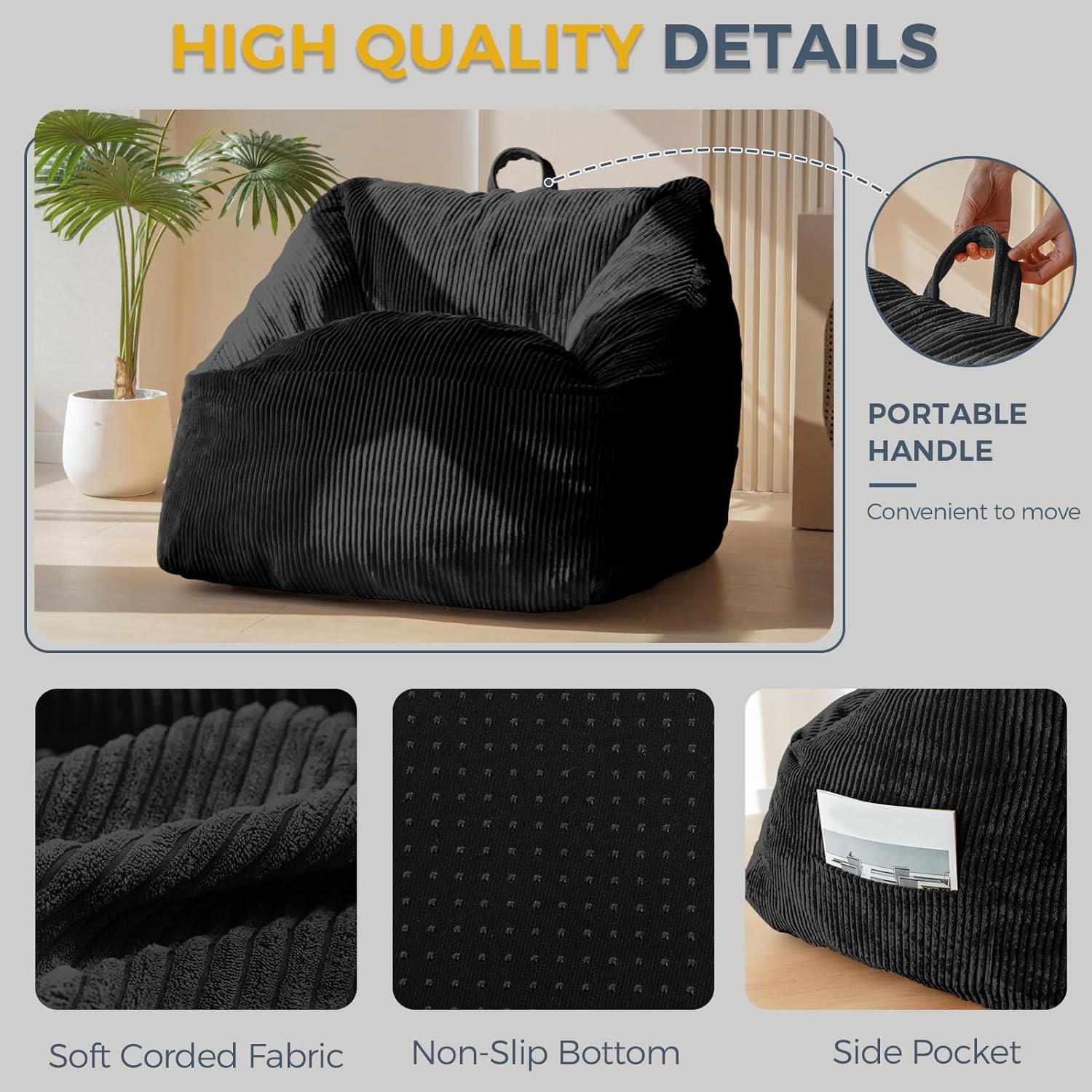 MAXYOYO Bean Bag Chair with Handle and Pocket for Adults Kids Teens