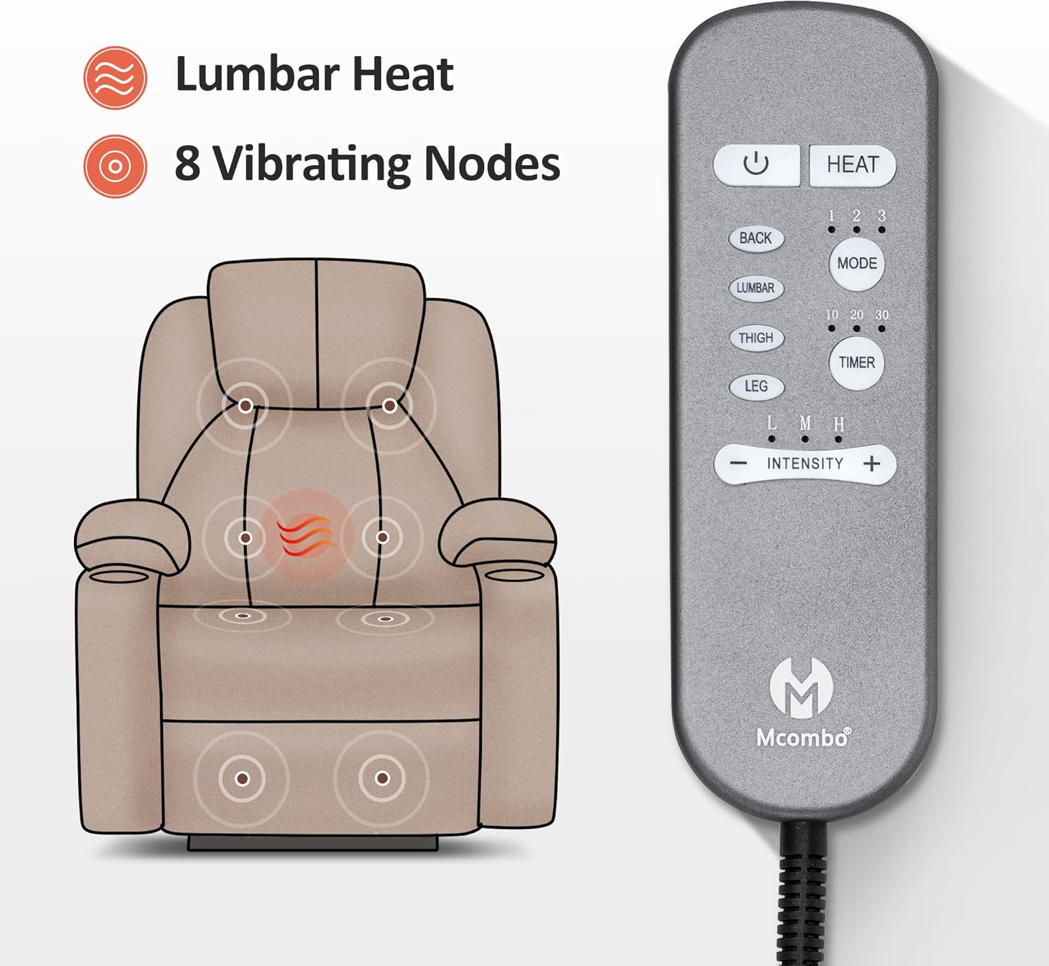MCombo Power Lift Recliner Chair for Elderly with Heat Massage USB Cup Holders