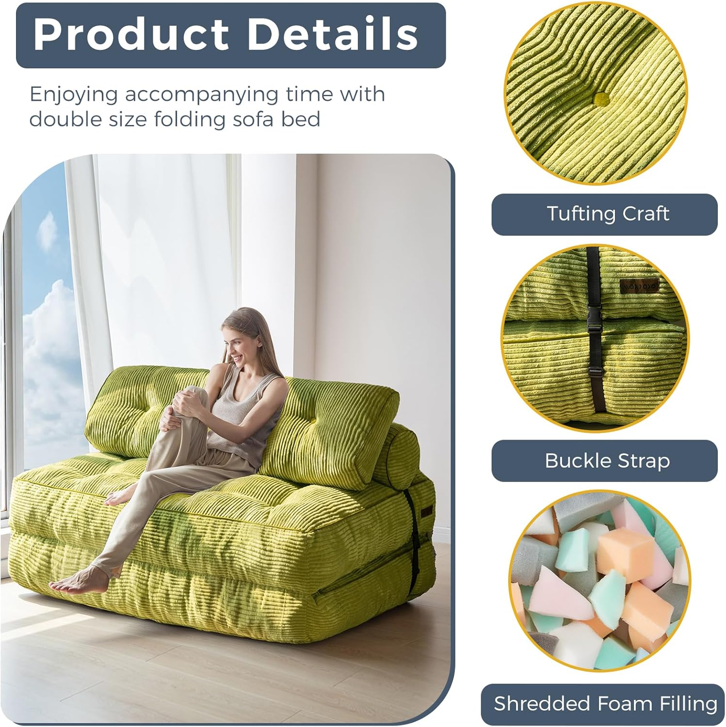 MAXYOYO Folding Sofa Bed Convertible Sleeper Chair with Pillow