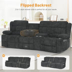 Dresegmt Loveseat Recliner Sofa 3 Seat Flip Backrest with Storage USB Cup Holders