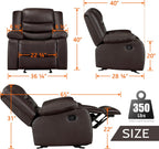 PrimeZone Oversized Rocker Recliner Chair Faux Leather Manual Reclining Brown
