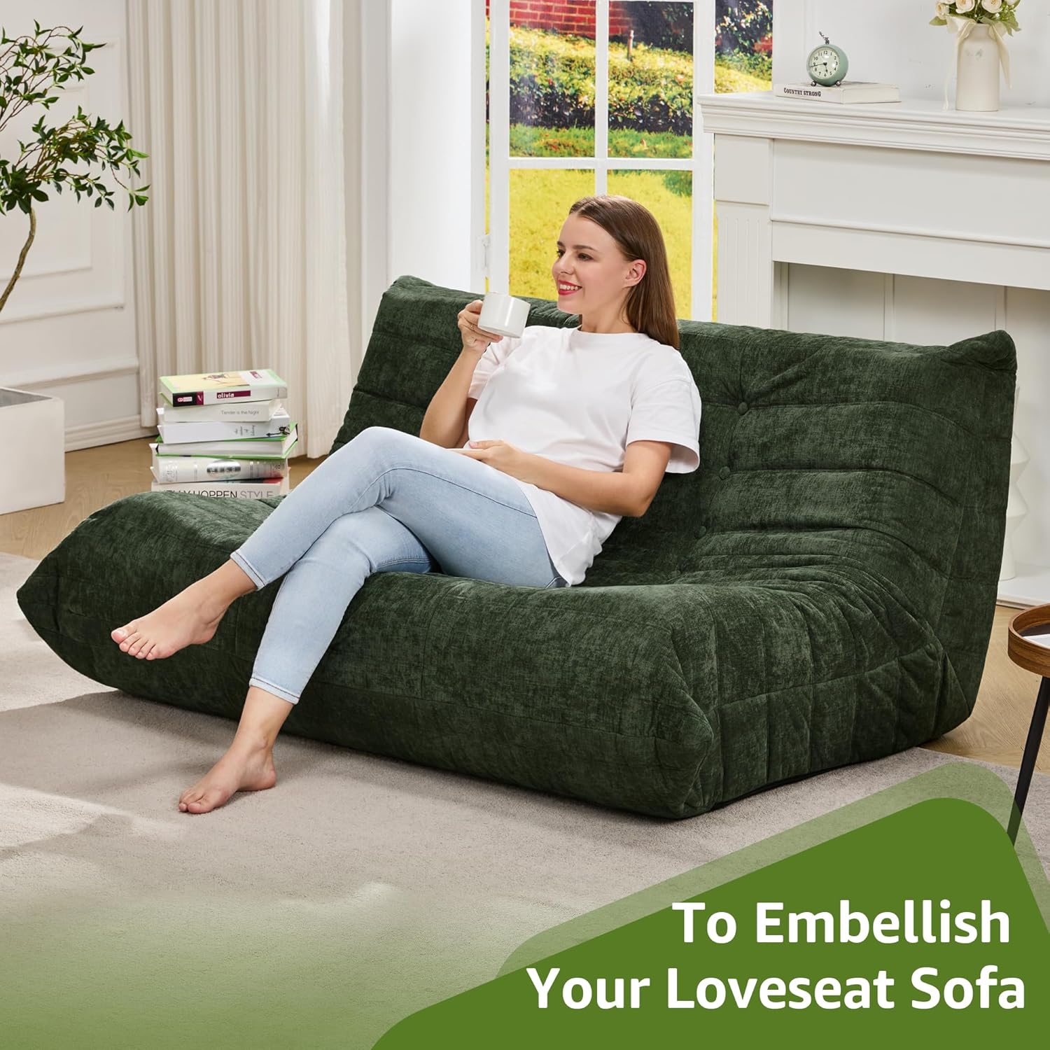 Hobestluk Giant Bean Bag Chair Memory Foam Faux Fur Sofa for Living Room