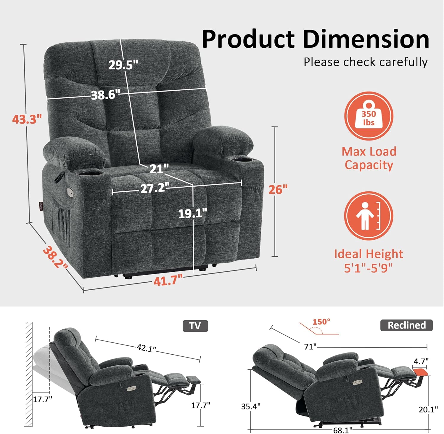 MCombo Power Lift Recliner Chair for Elderly with Extended Footrest Fabric