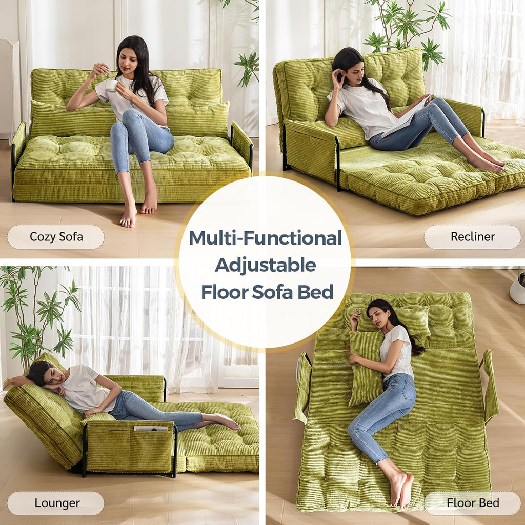 MAXYOYO Adjustable Floor Sofa Bed with Armrest Double Black Foldable Sleeper