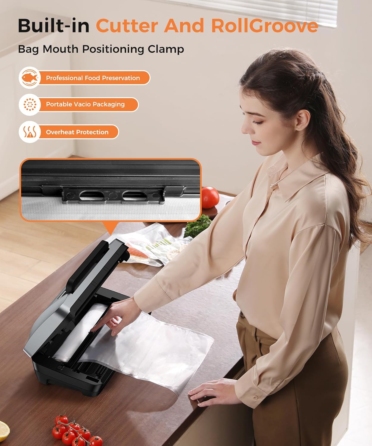 QIQIAOB Vacuum Sealer Machine 95kpa Commercial Automatic Food Saver with Cutter