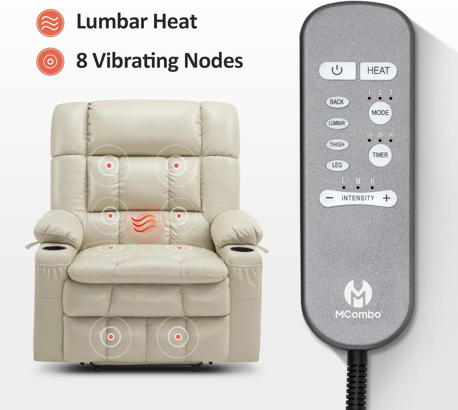 MCombo Dual Motor Power Lift Recliner Chair for Elderly with Heat Massage USB