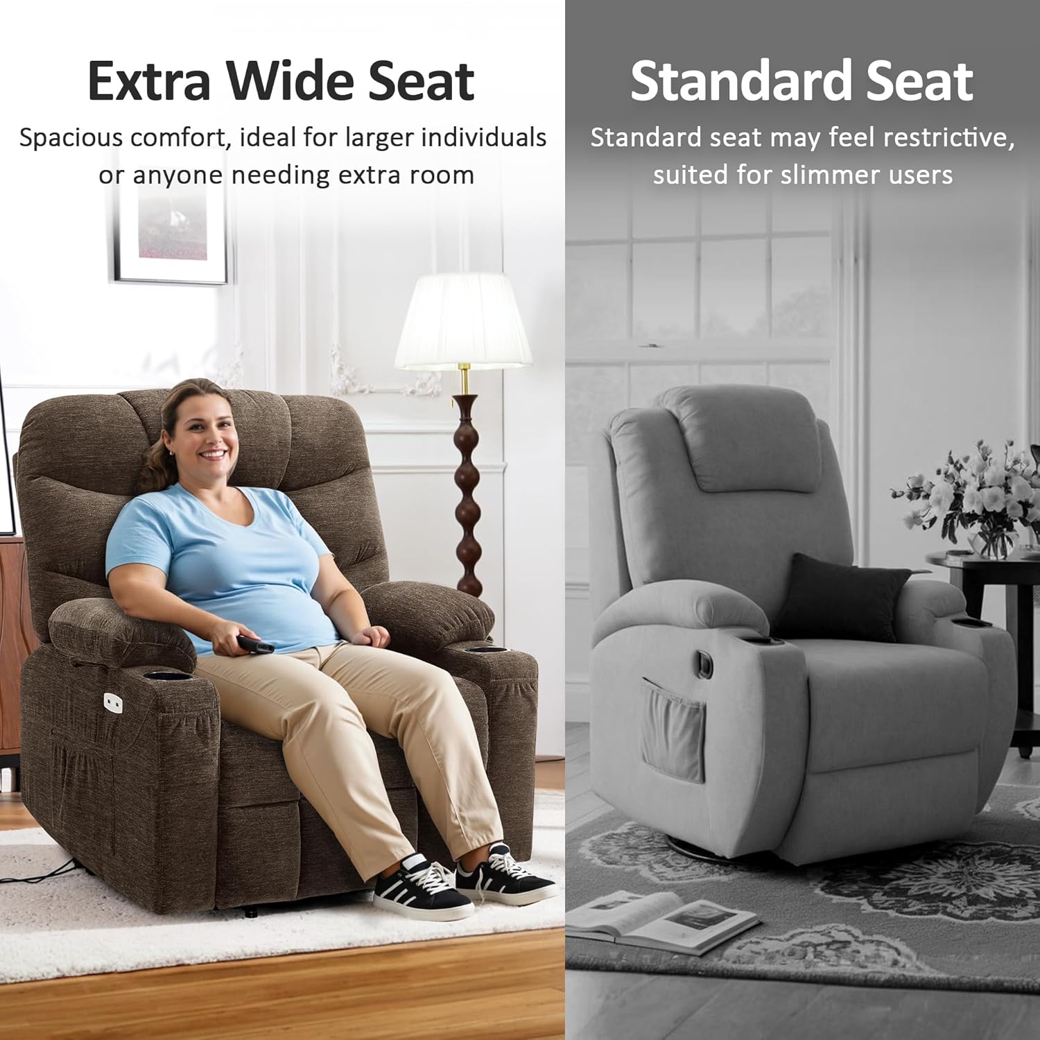 MCombo Power Lift Recliner Chair for Elderly with Extended Footrest Fabric
