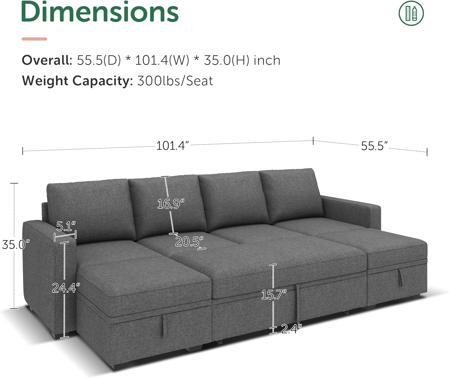 HONBAY Modular Sectional Sleeper Sofa L Shaped Couch with Pull Out Bed