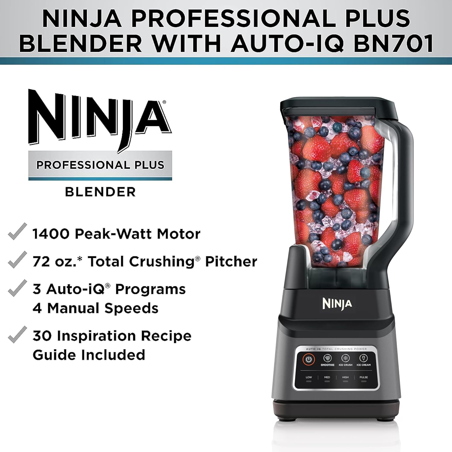 Ninja Blender 1400W High Power Smoothie Maker with 72oz Pitcher Dark Grey