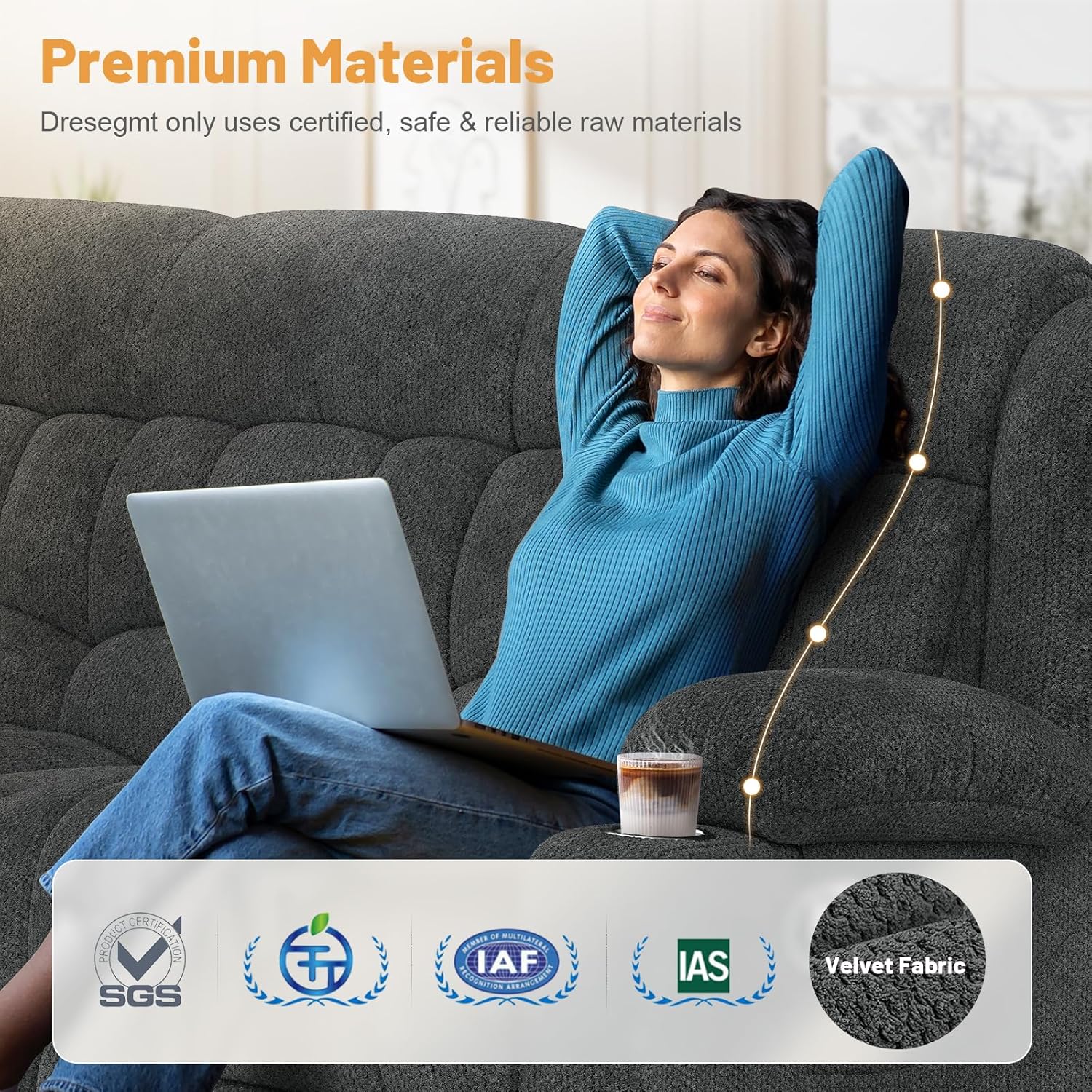 Dresegmt Loveseat Recliner Sofa 3 Seat Flip Backrest with Storage USB Cup Holders