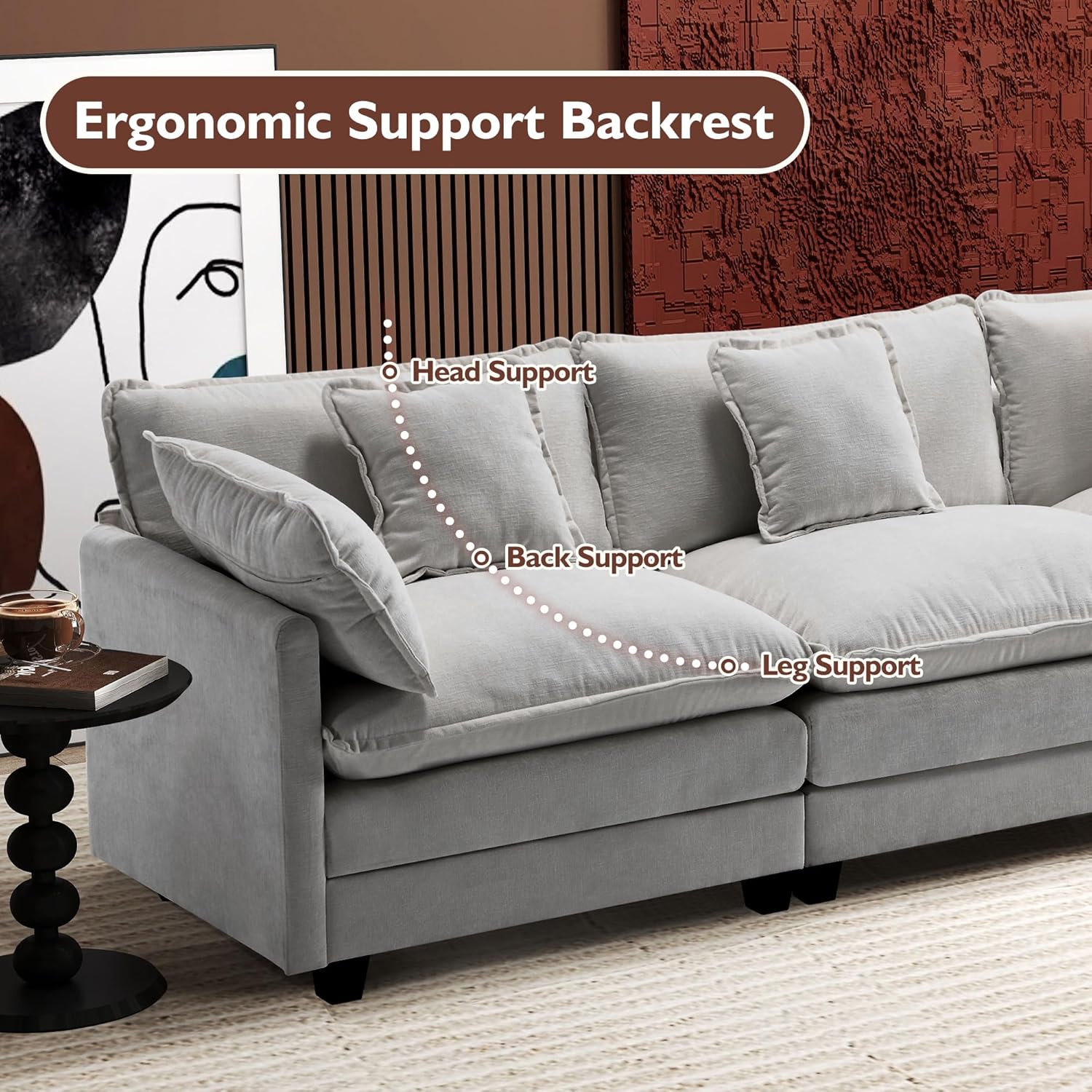 Ihanherry U Shaped Modular Sectional Sofa 5 Seat with 2 Ottomans Chenille