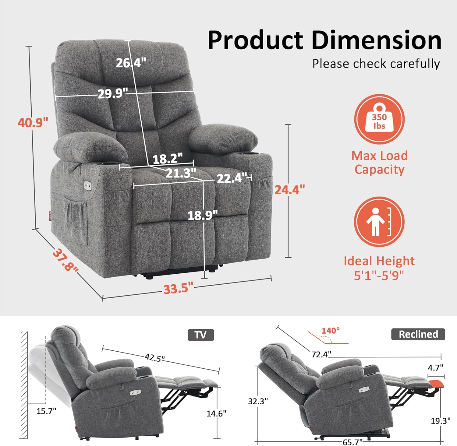 MCombo Power Lift Recliner Chair for Elderly with Extended Footrest Fabric