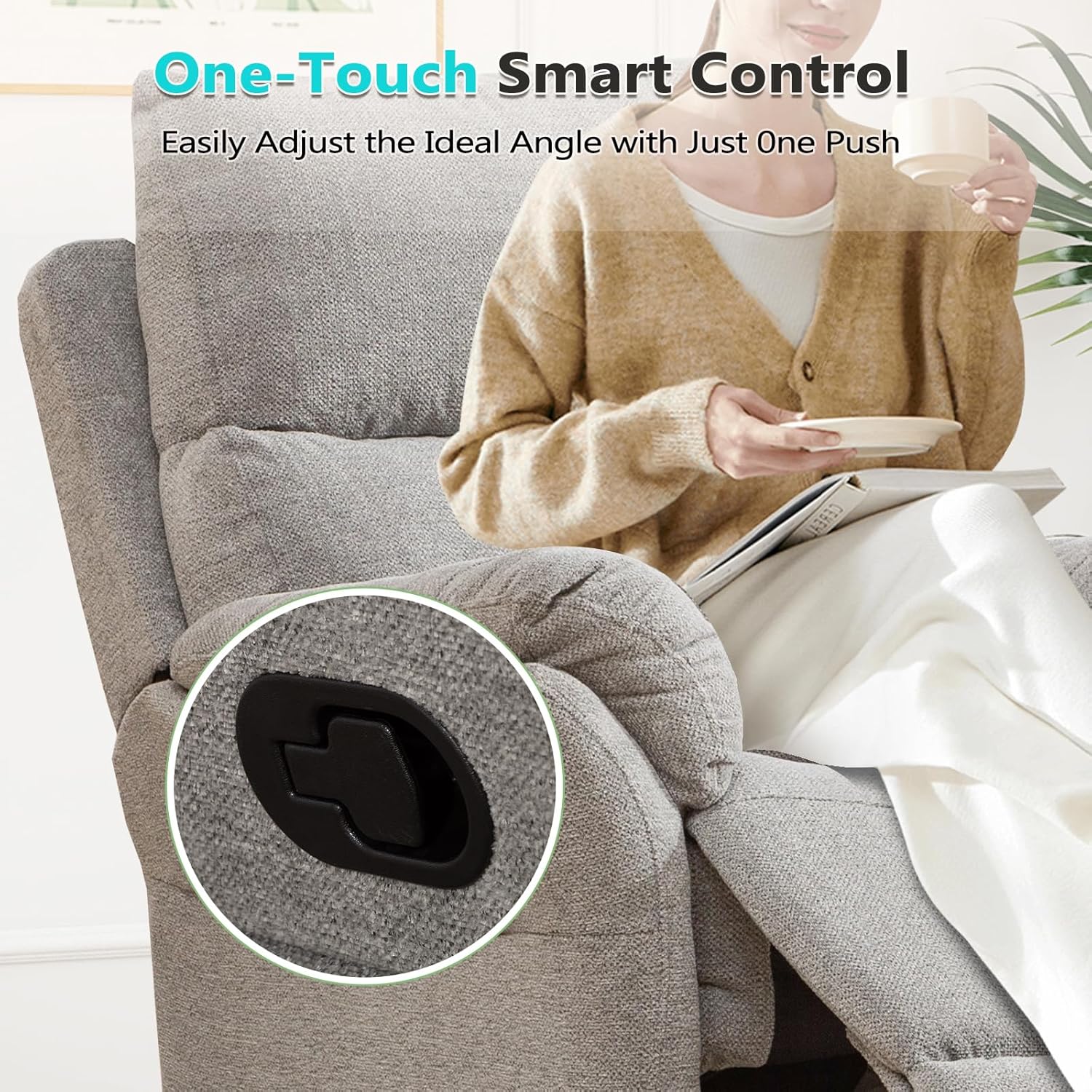 ANJ Swivel Rocker Recliner Chair Manual Fabric Small Space