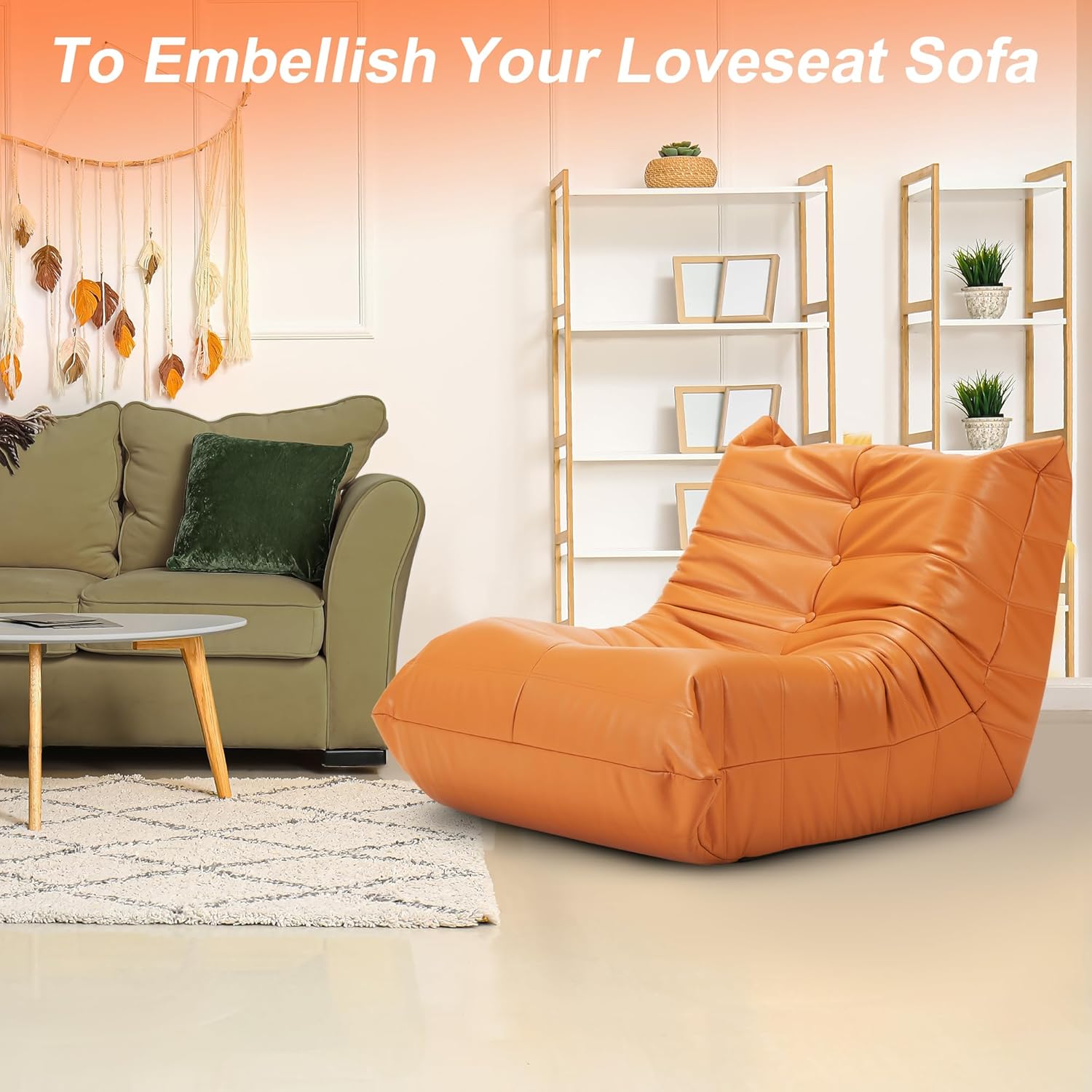 Hobestluk Giant Bean Bag Chair Memory Foam Faux Leather Floor Sofa for Adults