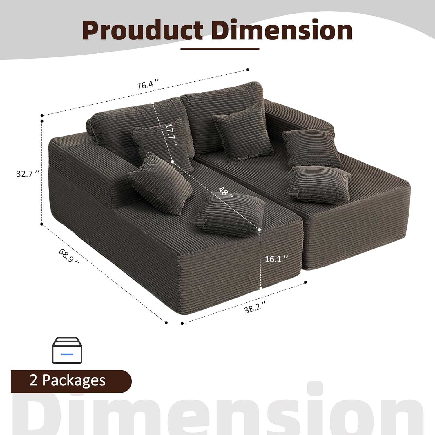 Afuson Boneless Sectional Sofa L Shape Deep Seat Cloud Couch Living Room