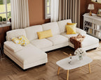 Furmax U-Shaped Sectional Sofa Couch 4 Seat Linen Fabric Double Chaise