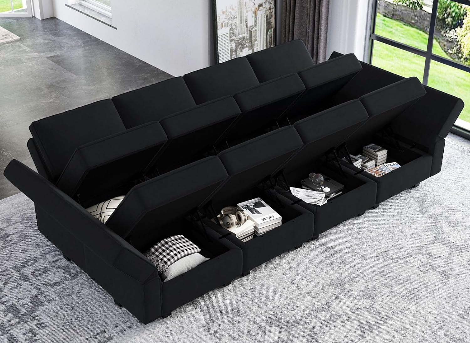 Belffin Velvet Modular Sectional Sofa with Ottoman Sleeper Bed Storage