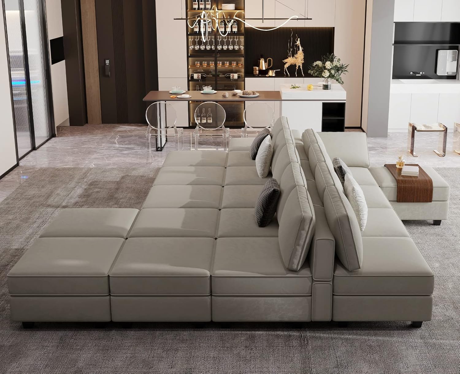 Belffin Velvet Modular Sectional Sofa with Ottoman Sleeper Bed Storage