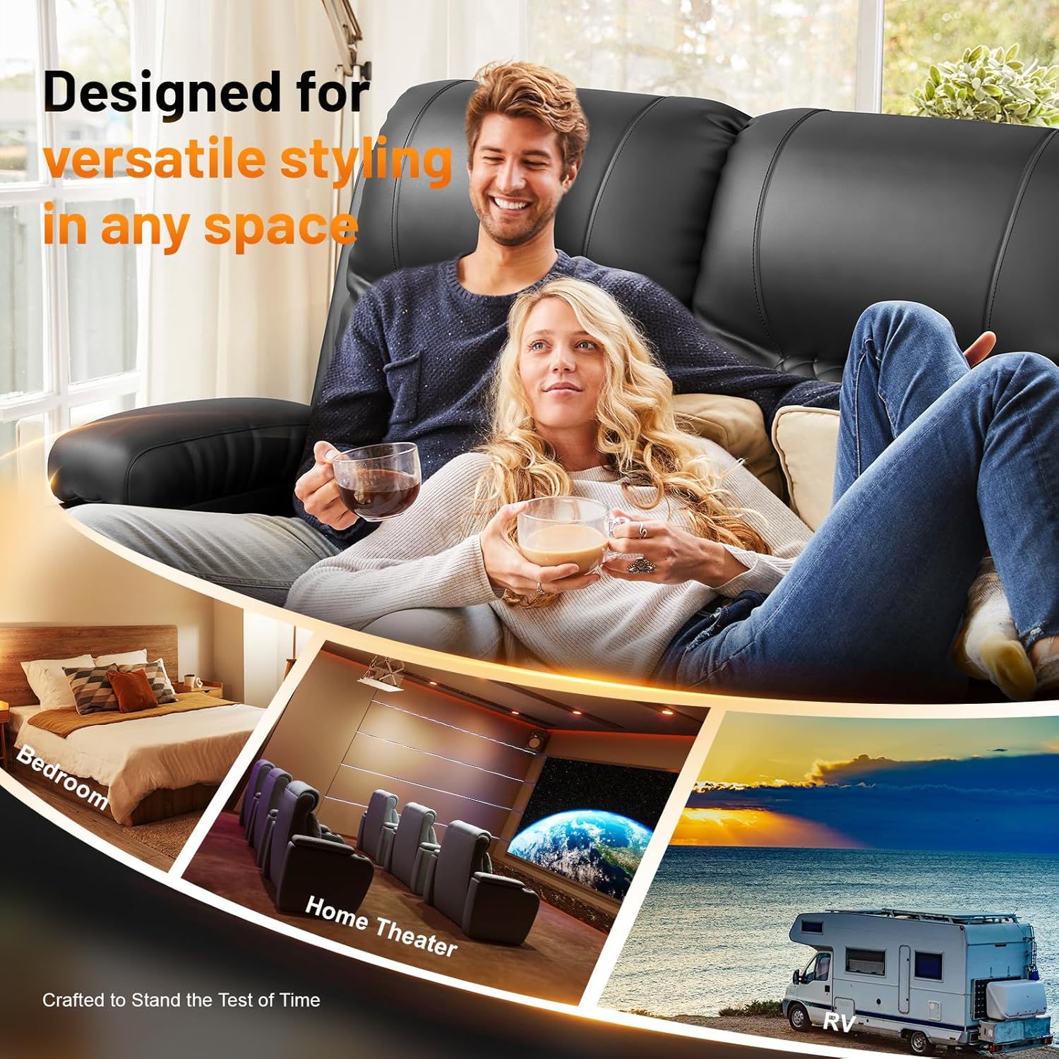 FURNIMAT Loveseat Recliner Sofa 2 Seater PU Leather Couch with USB Cup Holders