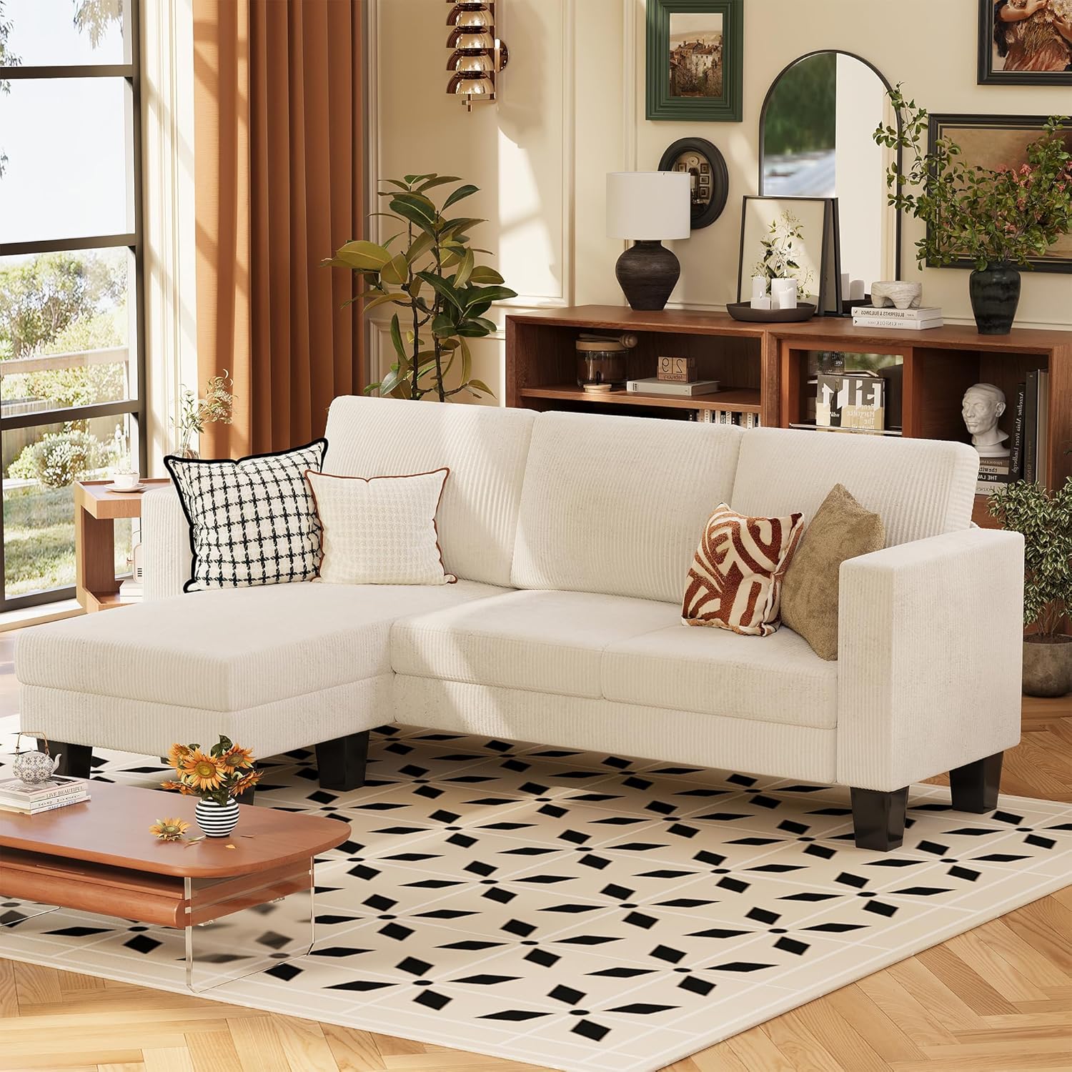 VICTONE Convertible L Shaped Sectional Sofa Couch 3 Seat with Ottoman