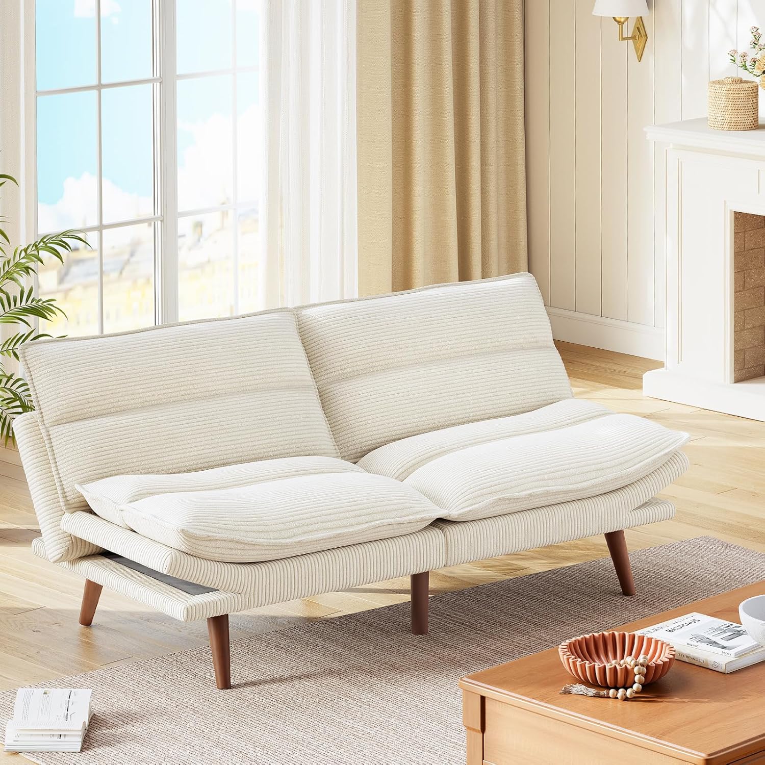 Marsail Futon Sofa Bed Convertible Corduroy Loveseat with Adjustable Backrest