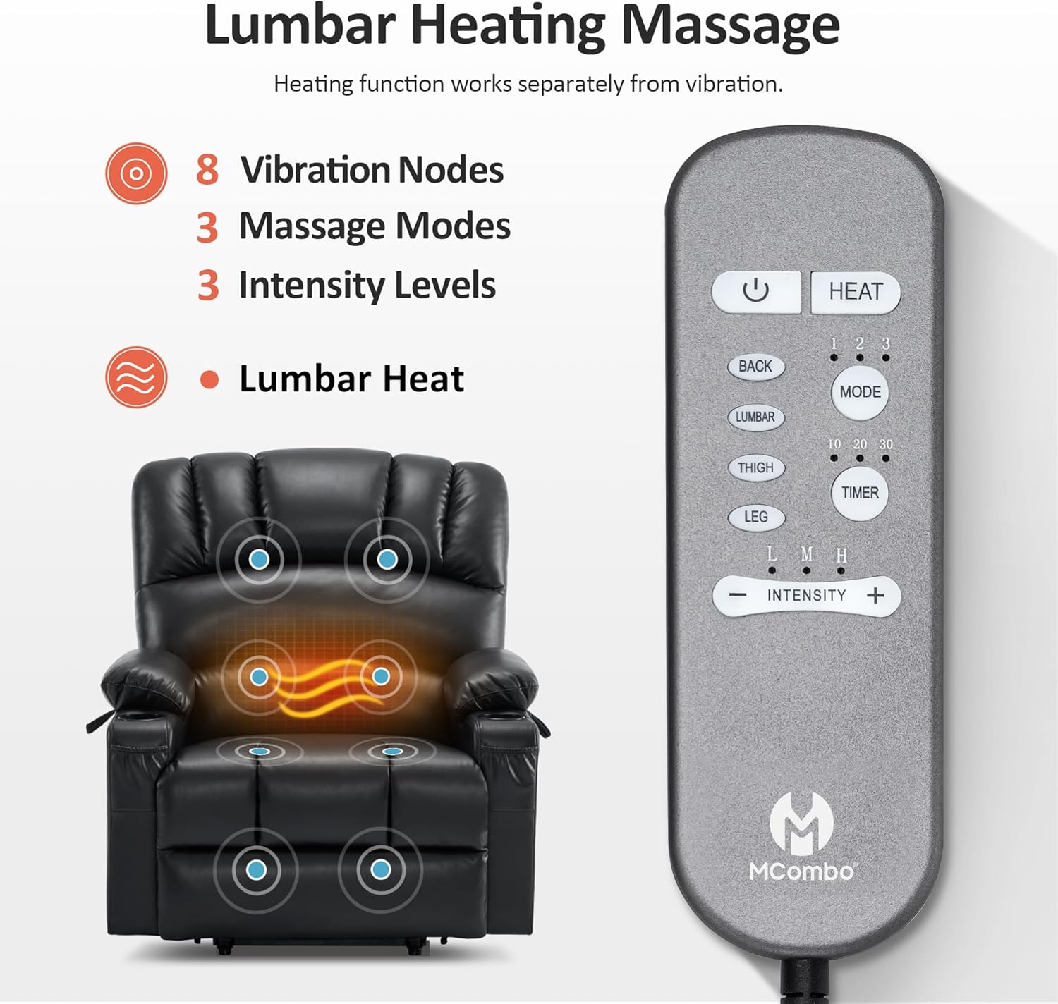 MCombo Power Lift Recliner Chair for Elderly with Heat Massage USB Cup Holders