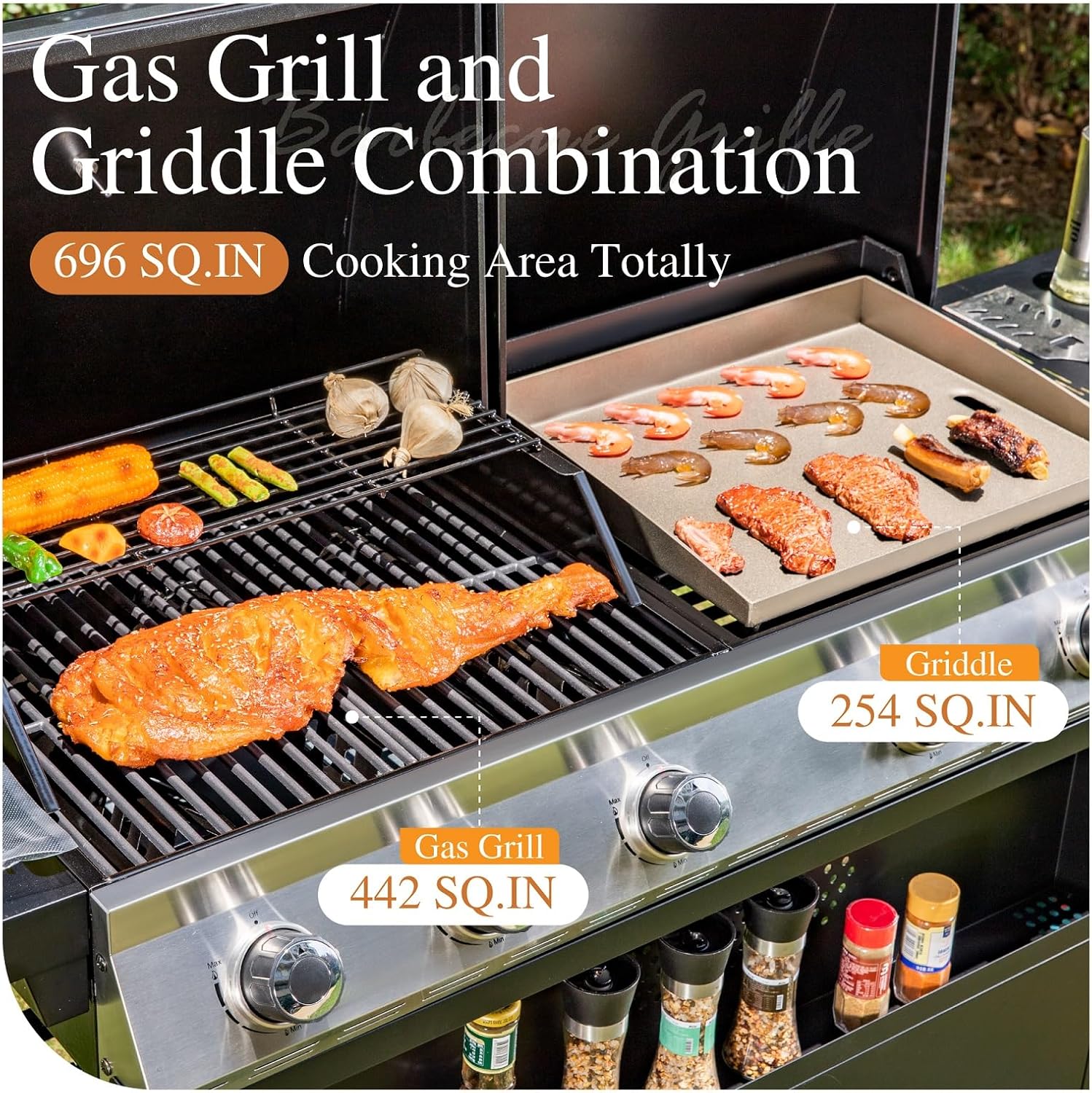 Sophia & William Charcoal and Gas Grill Combo with Side Burner Dual Fuel BBQ Grill