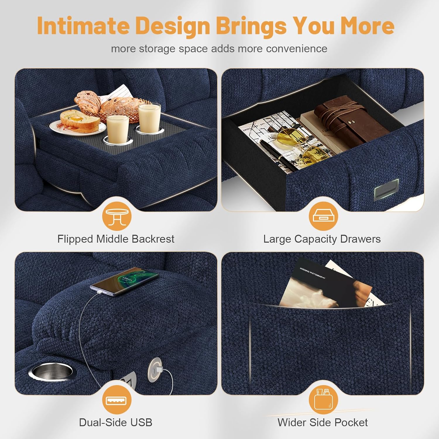 Dresegmt Loveseat Recliner Sofa 3 Seat Flip Backrest with Storage USB Cup Holders