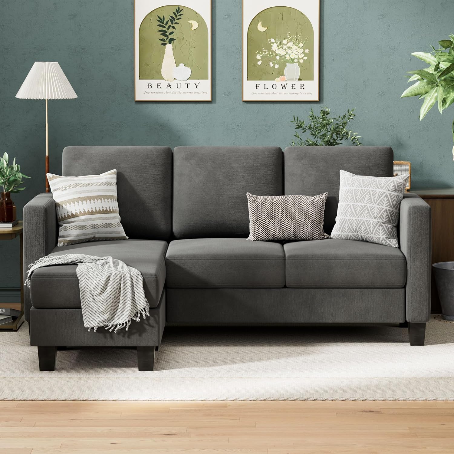 VICTONE Convertible L Shaped Sectional Sofa Couch 3 Seat with Ottoman