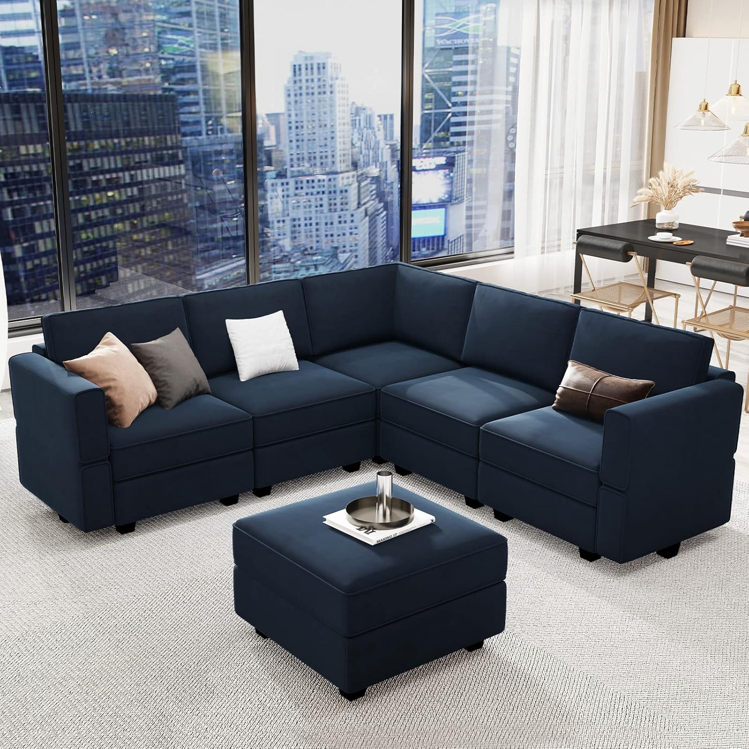 Belffin Velvet Modular Sectional Sofa with Ottoman Sleeper Bed Storage
