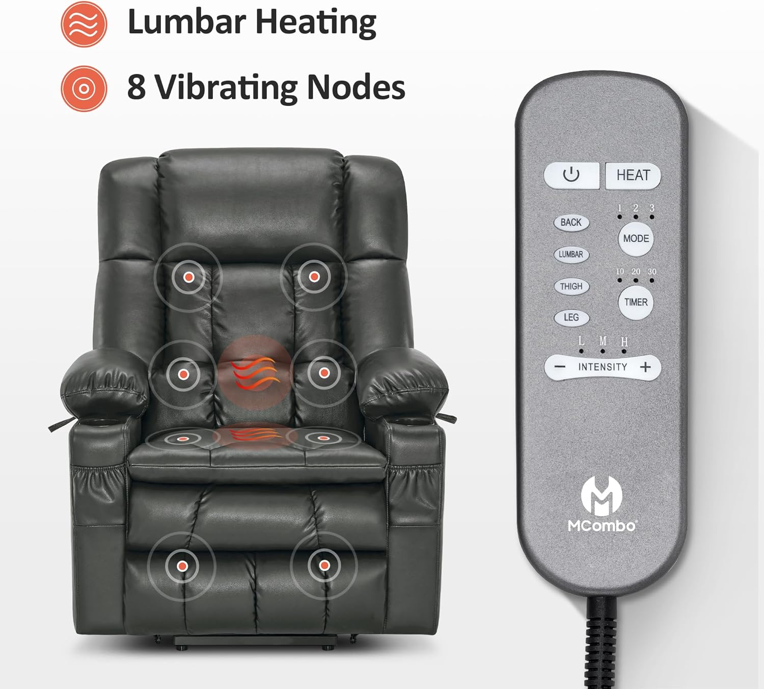 MCombo Dual Motor Power Lift Recliner Chair for Elderly with Heat Massage USB