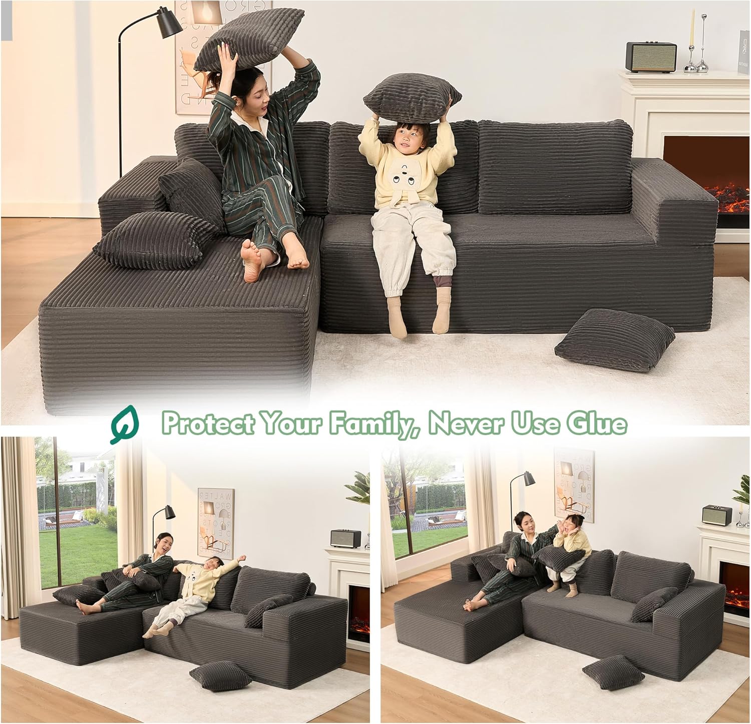 Afuson Boneless Sectional Sofa L Shape Deep Seat Cloud Couch Living Room