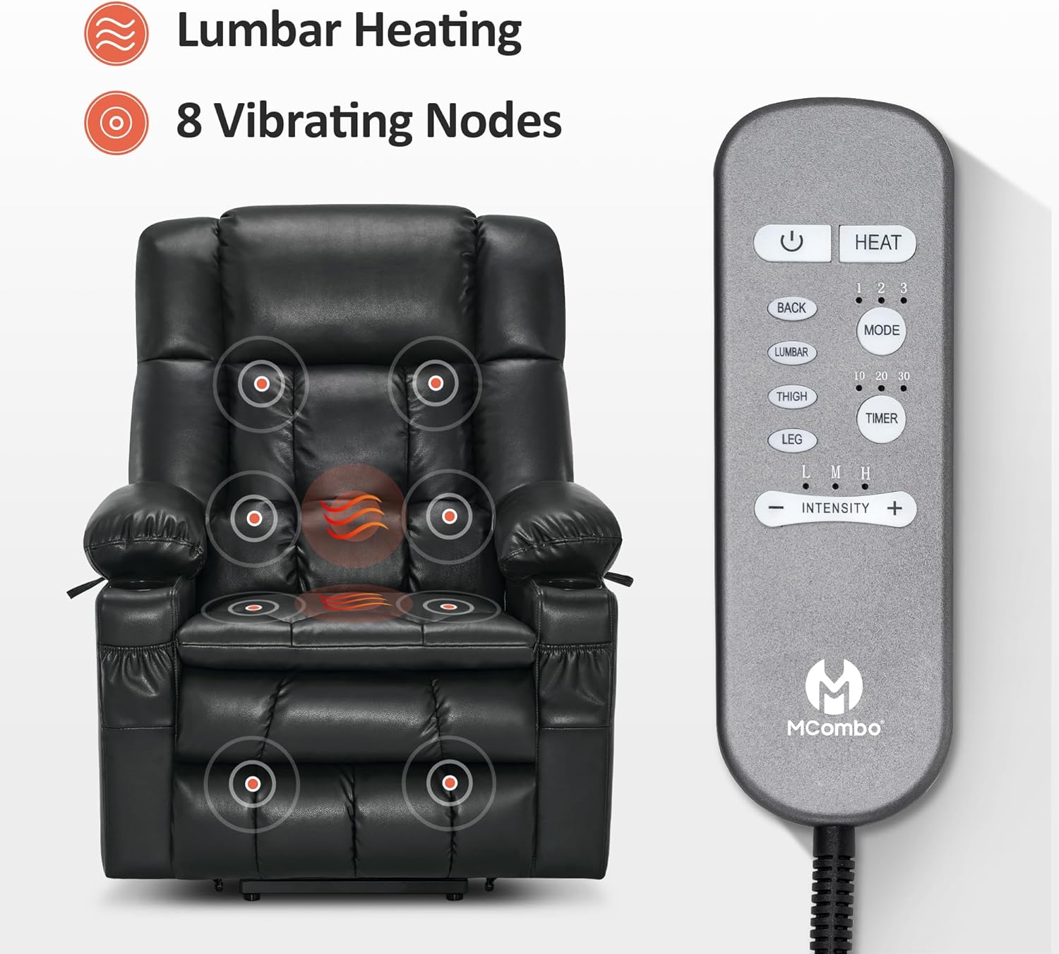 MCombo Dual Motor Power Lift Recliner Chair for Elderly with Heat Massage USB