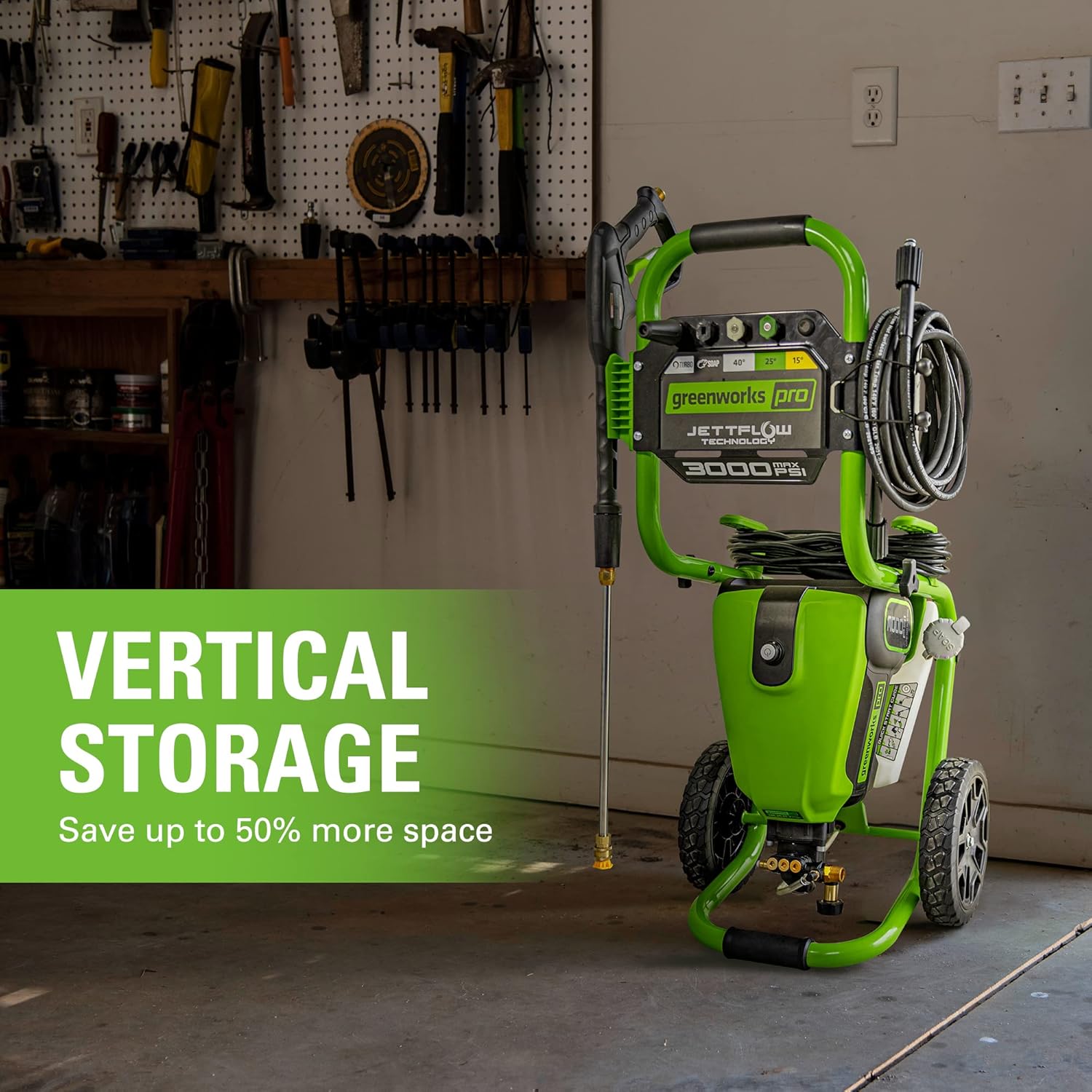 Greenworks 2000 PSI Electric Pressure Washer 13 Amp with Wheels 20 FT Hose 35 FT Cord