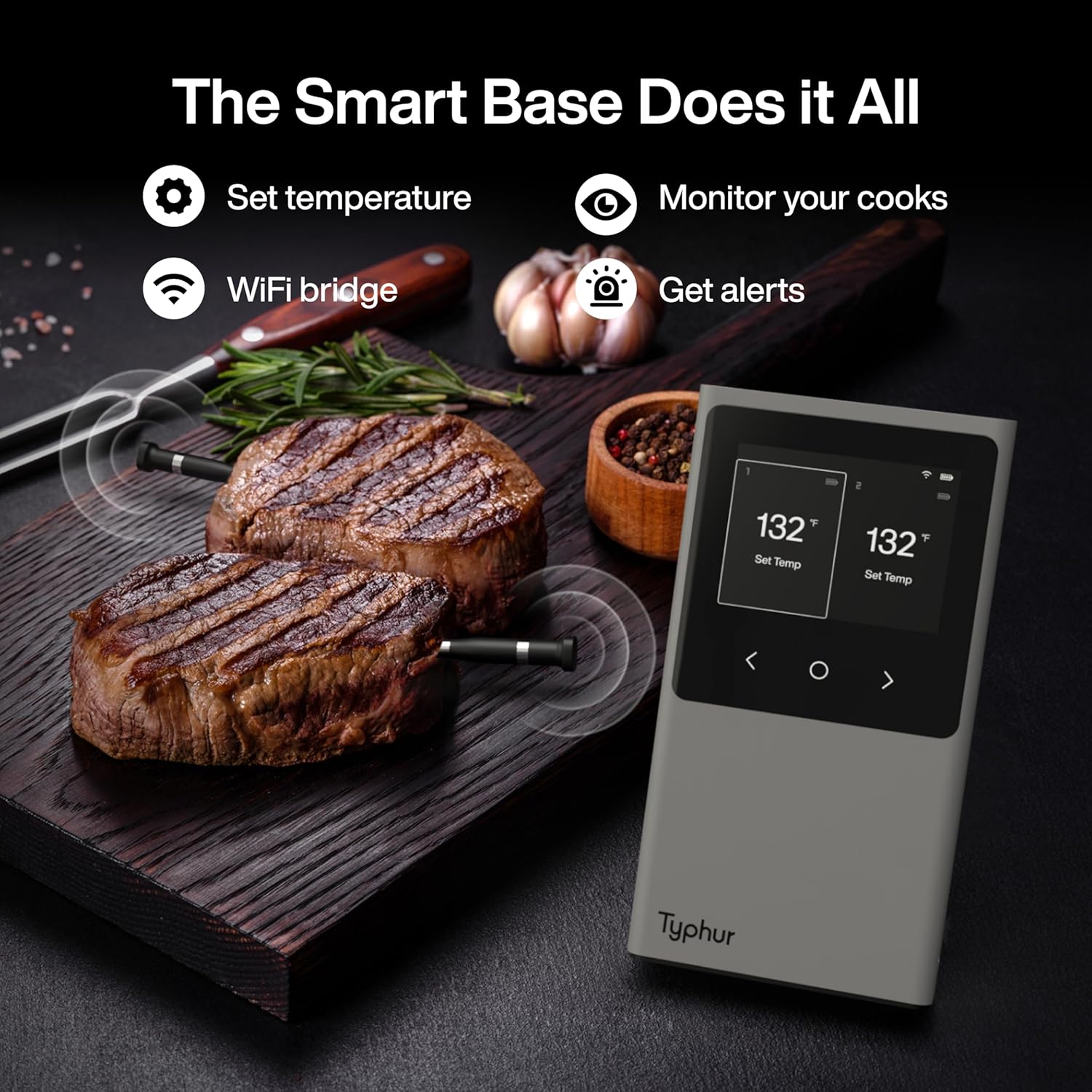 Typhur WiFi Wireless Meat Thermometer Digital with 2 Probes LCD Display for BBQ Grill Oven