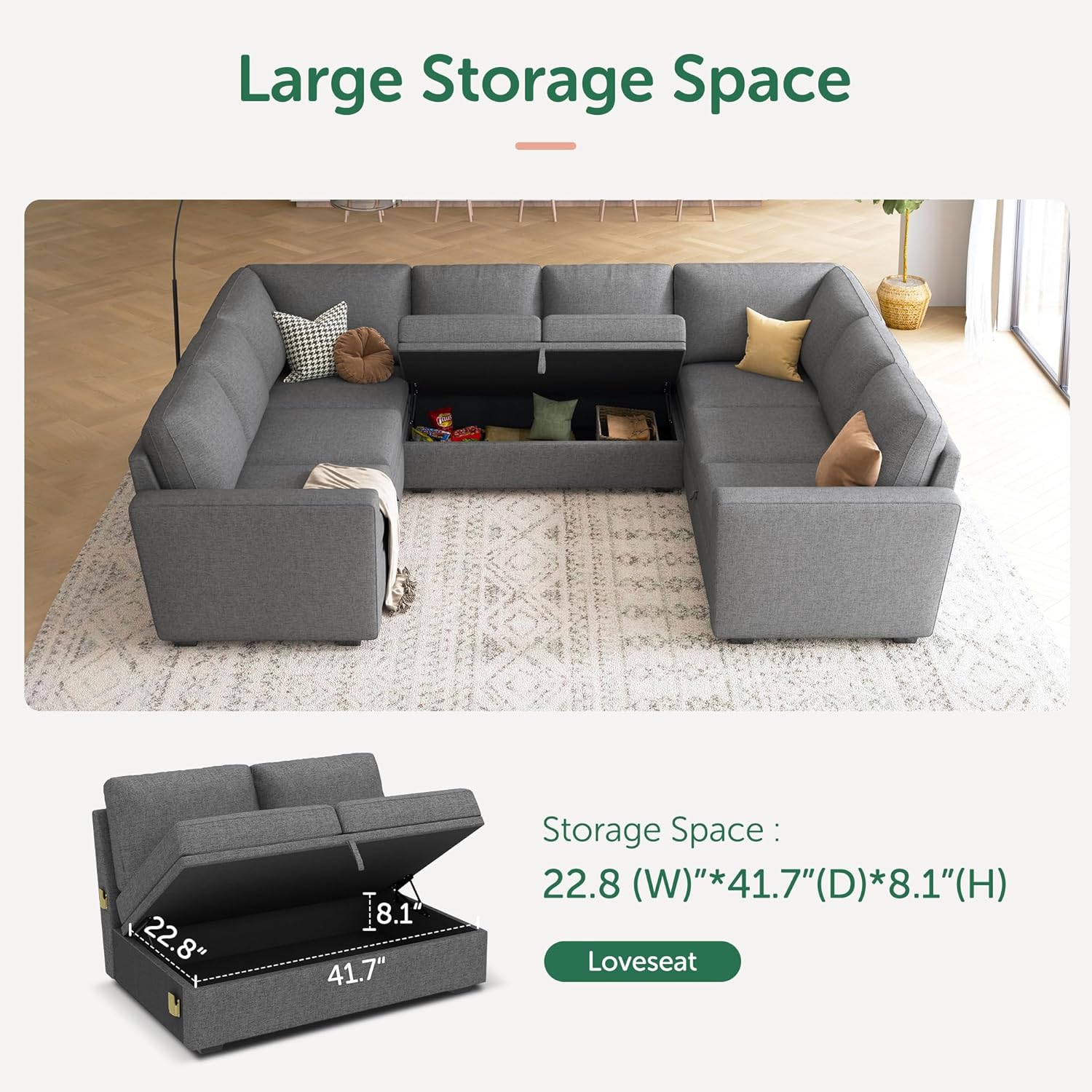 HONBAY Modular L Shaped Sectional Sleeper Sofa with Storage Pull Out Bed