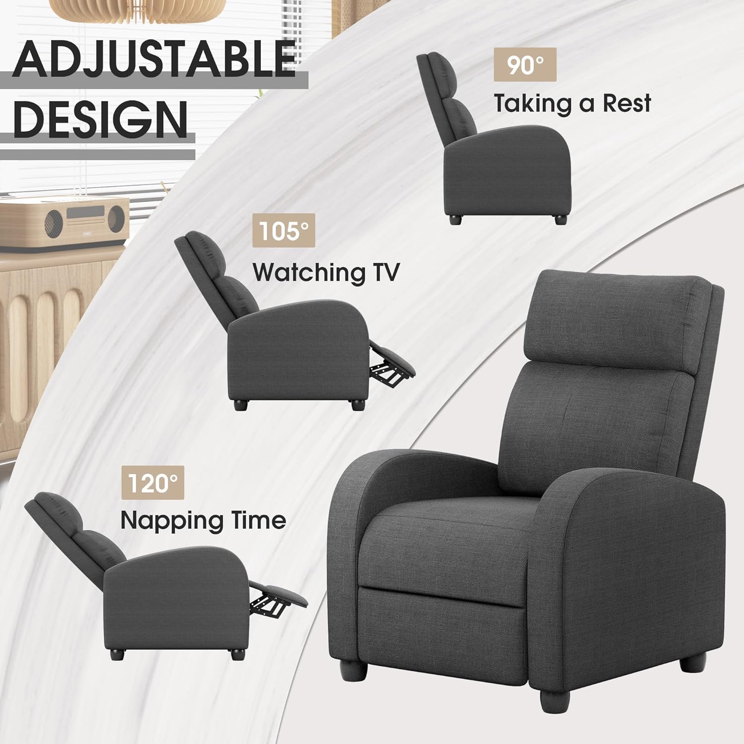 Homall Modern Recliner Chair PU Leather Padded Seat Single Sofa Home Theater