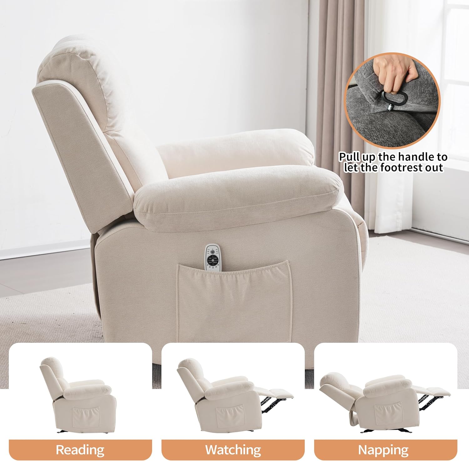 Sftaiyou Manual Rocker Recliner Chair Massage Fabric Overstuffed Soft Recliner