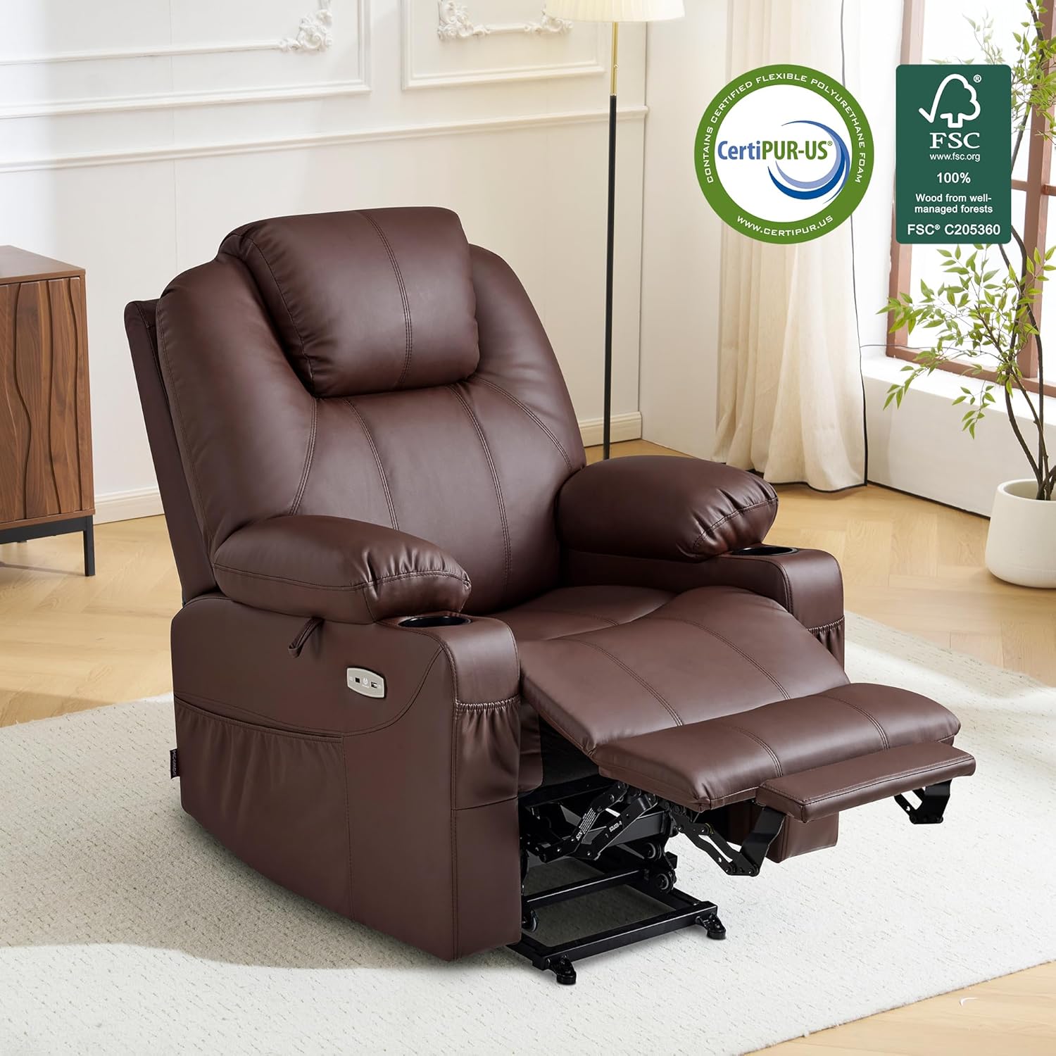 MCombo Electric Power Lift Recliner Massage Heat Chair for Elderly 3 Positions 2 Pockets USB