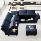 Belffin Reversible Modular Sectional Sofa with Ottomans Velvet Sleeper Chaise Bed Storage Seat Black