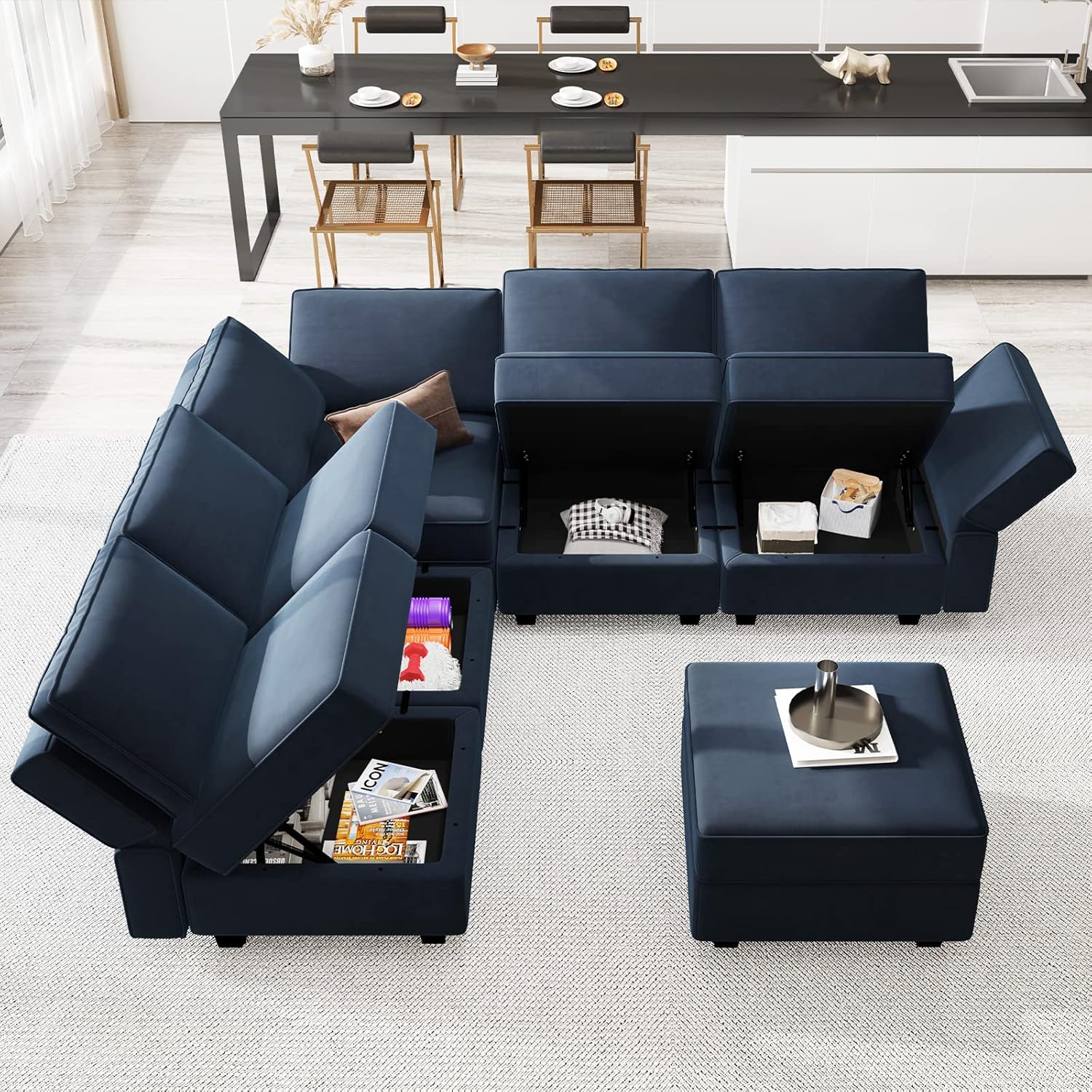 Belffin Velvet Modular Sectional Sofa with Ottoman Sleeper Bed Storage