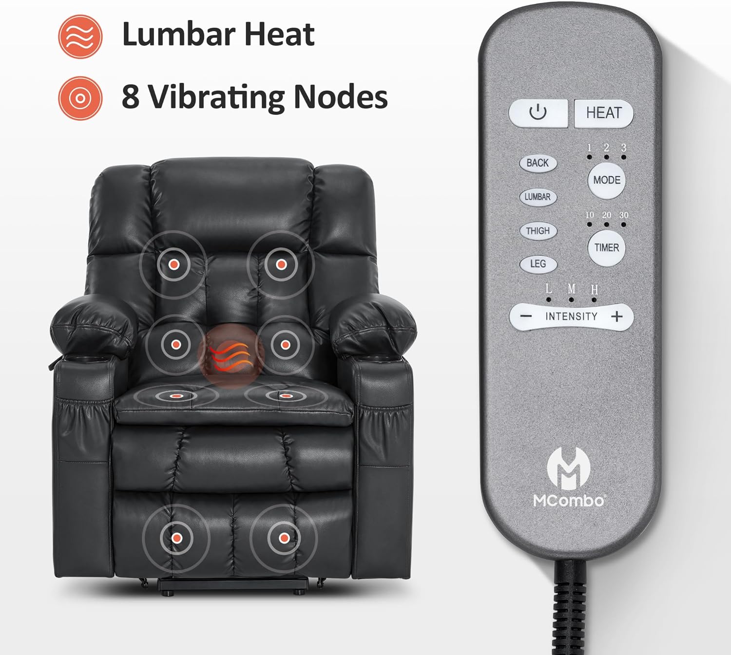MCombo Dual Motor Power Lift Recliner Chair for Elderly with Heat Massage USB