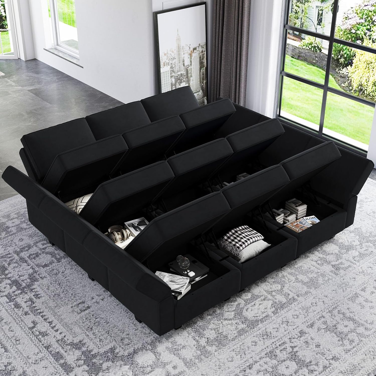 Belffin Velvet Modular Sectional Sofa with Ottoman Sleeper Bed Storage