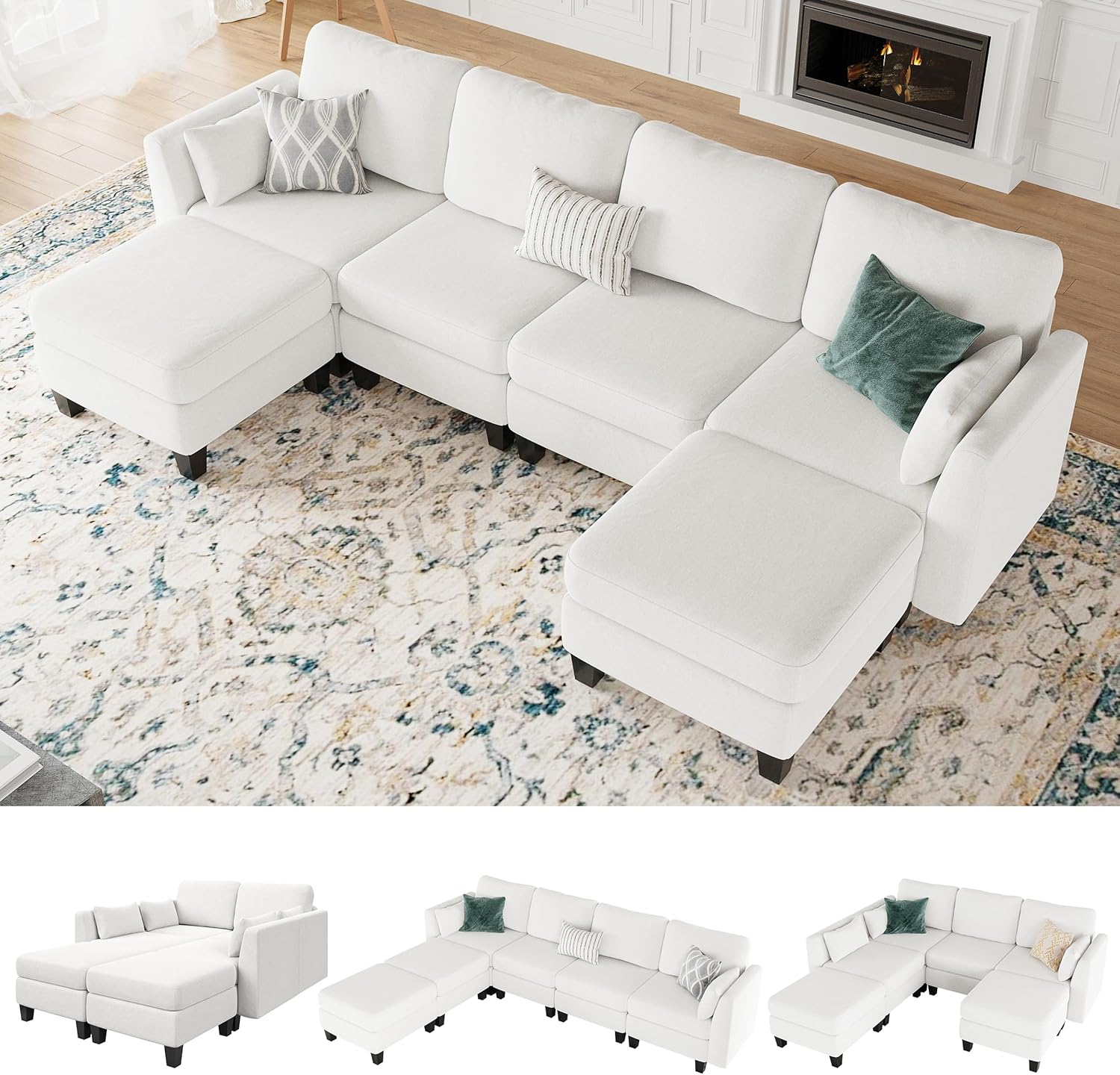 Huatean Home Modular Sectional Sofa U Shaped Couch 6 Seat Convertible High Density Foam